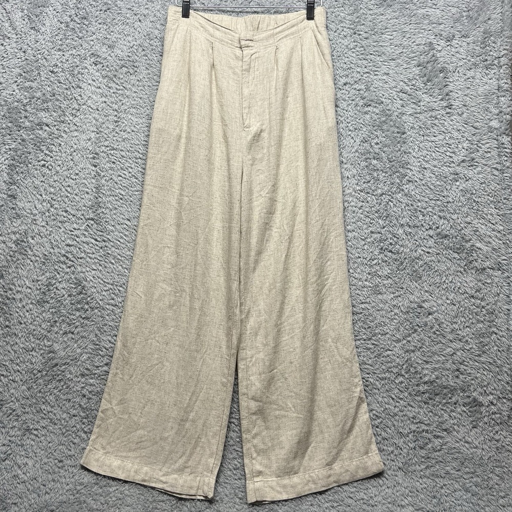 Hunter & Brown Linen Blend Pants Womens Medium Beige‎ Wide Leg Trousers Resort